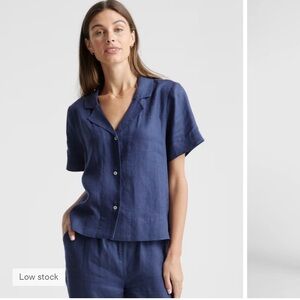 Quince Navy Linen Camp-Collar Shirt